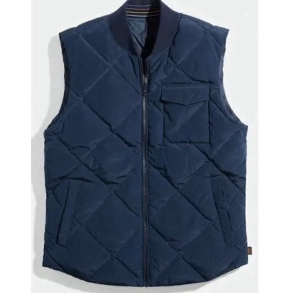 Marine Layer Light Weight Puffer Vest Reversible Packable Sky Captain Men's L